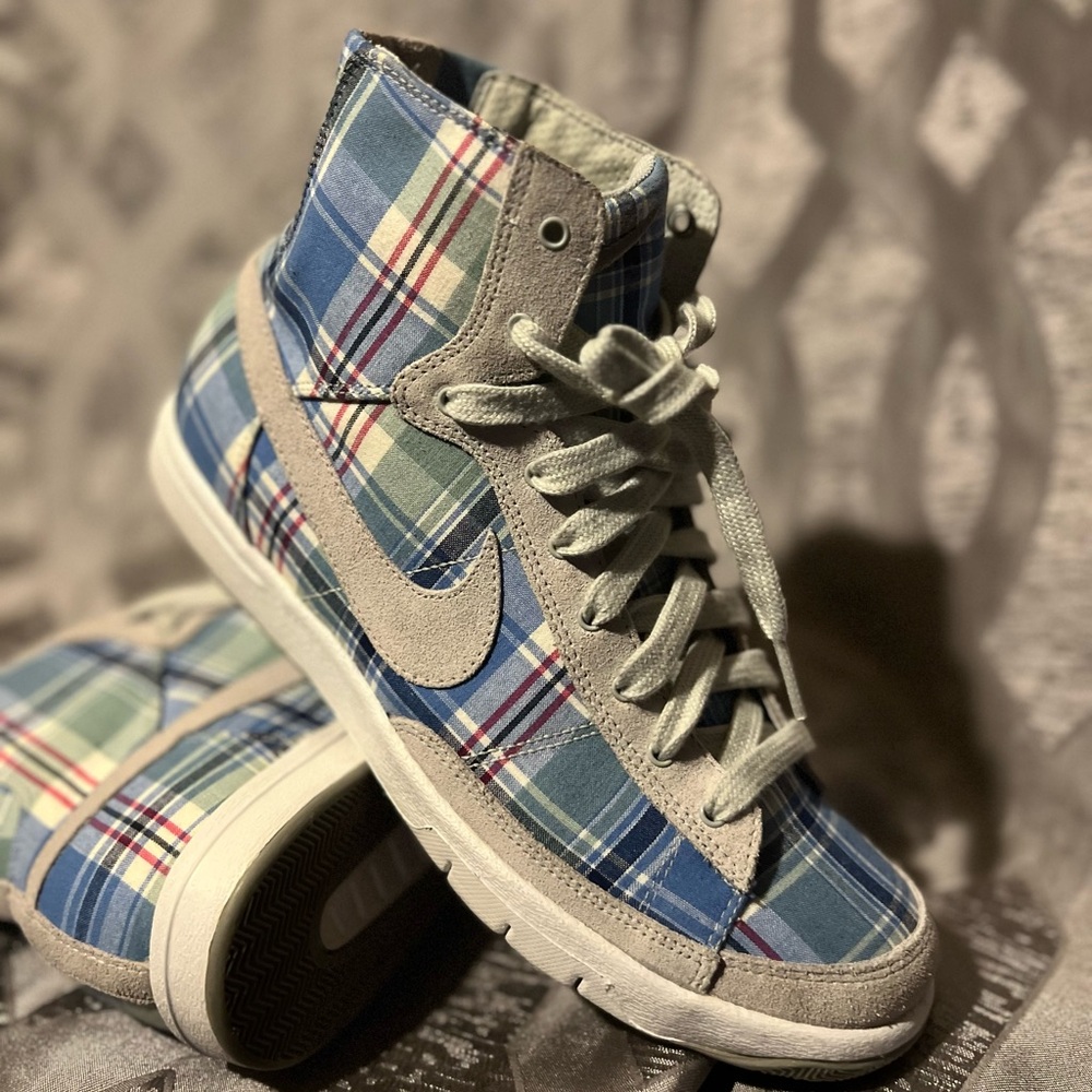 2009 Retro💫Nike💙Blazers Mid Blue Plaid Sneakers - 313722-994 - Wmns Sz:10 - EUC